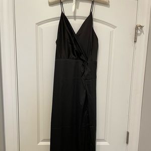 Astr Black Midi Slip Dress with Leg Slit